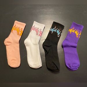 Set of Four Flame Socks Kids SZ L New Without Tags